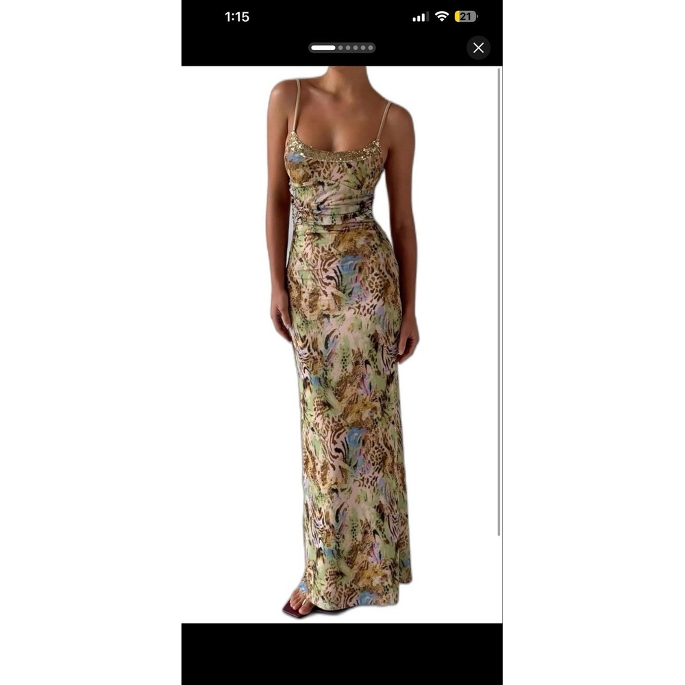 XL-   TigerMist Animal Print Sequin Backless Bodycon Long Dress Sleeveless Size